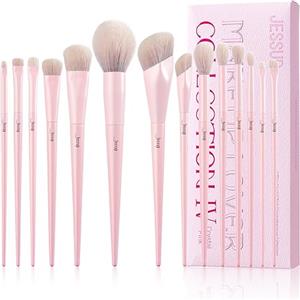 Jessup make up Rosa Set di pennelli per trucco 14 pezzi pennelli viso per fondotinta vegano premium correttore fard ombretto eyeliner in polvere evidenziatore T495