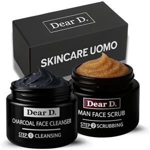 Dear D. Dear D Box Kit Skincare Per Il Viso Premium | 2 Step Routine Con Face Wash Depurativo, Scrub Viso Rigenerante | Set Creme Uomo Regalo Made In Italy