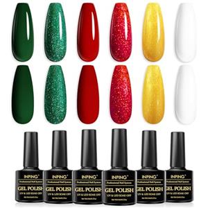 INPING Smalto Semipermante Per Unghie,6 Color Natale Oro bianco rosso verde Serie Set Di Smalti UV Gel per Regalo di halloween a natale 8ML DIY