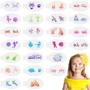 URAQT Stencil per Tatuaggi, 24 Pezzi Stencil di Pittura del Viso, Tattoo Stencil Temporanei, Modello Riutilizzabile per Il Trucco per Bambini e Adulti, Halloween, Party, Edizione Speciale per Ragazzi