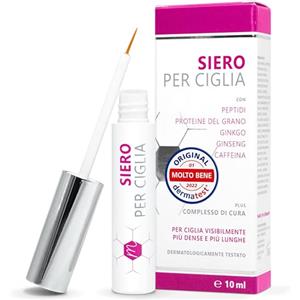 Medical Beauty Cosmetics Siero per ciglia senza ormoni da 10 ml - con ialurone, collagene, peptidi, proteine del grano - senza ormoni per la cura delle ciglia. Con aloe vera, ginseng, ginkgo e pantenolo.