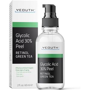 YEOUTH Acido Glicolico Peeling Viso con Retinolo e Tè Verde, Esfoliante Peeling Glicolico Acido 30% Gel Professionale 60ml