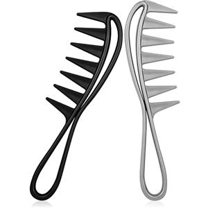 AOOWU Pettine Denti Larghi, 2 Pezzi per Capelli Ricci Unisex, Pettine Largo per Salon, Domestico, Varie Acconciature