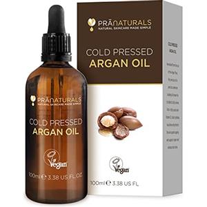 PraNaturals Olio di Argan del Marocco per capelli, viso e corpo - 100% Naturale, puro e senza parabeni o SLES, Ricco di vitamina E per pelle e capelli sani, Vegano, non testato su animali