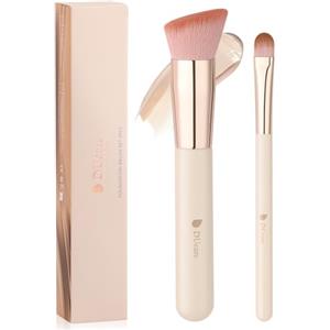 DUcare Pennello per fondotinta e pennello per correttore 2 pezzi Pennello Kabuki professionale a punta piatta per il viso Strumenti per il trucco in polvere minerale per miscelazione di