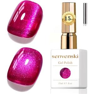 Senvenski Gelatina Vetro Cat Eye Smalto Semipermanente, 15ML Occhi di Gatto Magnetica per Gel Unghie Kit Olografico Glitterato Cristallo Smalti Unghie Salon Home DIY (frutta del drago, 0.5fl oz)