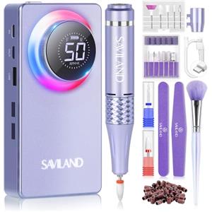 SAVILAND Fresa per Unghie Professionale 50000RPM, Lima per Unghie Elettrica Senze Fili con Display LCD, Trapano per Unghie Portatile Basso Rumore e Calore, 13 in 1 Manicure e Pedicure Elettrico Kit