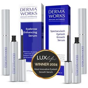 Dermaworks SIERO CIGLIA 3ml + SIERO SOPRACCIGLIA 5ml - Ciglia Allungante e Volumizzante - Sopracciglia Ricrescita Più Folte - Formula Peptide Attivo - Lash & Brow Serum - Risultati in 8 Settimane - DERMAWORKS