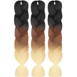 AUYAO Allungato Intrecciare, 3pcs Dreadlock Parrucca, Ombre Jumbo Trecce Jumbo Estensioni dei Capelli Resistenti ai Calore, Parrucca Rasta per Crochet Twist Intrecciare i Capelli Africane Extension
