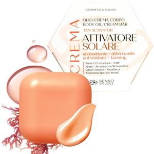Senso Naturale Attivatore Solare Solido Olio Corpo Crema per Abbronzatura, Prepara la Pelle all'Esposizione Solare, Antiossidante e Stimolante con Olio di Argan, 100% Naturale, Vegano, Biologico