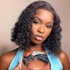 YAYAHAIR Parrucca Donna Ricci Short Bob Human Hair Wig for Women 5x5 Deep Curly Lace Wigs Human Hair Glueless Wig Pre Plucked Natural Hairline with Baby Hair Brazilian Real Virgin Lace Wigs 14 Pollici