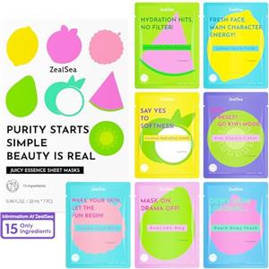 ZealSea Bellezza Pulita Maschera Viso Skincare, Minimalismo 15 Ingredienti Sheet Mask, Dopamine Color Design Face Mask, Spa Pigiama Party, Regalo Donne Adolescente Ragazza, Idratante Beauty Set, 7 Pz