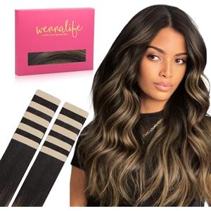 WENNALIFE Extension Capelli Veri Biadesivo, 10pz 25cm 20g Balayage Castano Scuro Misto Castano Extension Biadesive Capelli Veri Lisci Remy Tape in Hair Extensions Capelli Setosi