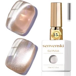 Senvenski Gelatina Vetro Cat Eye Smalto Semipermanente, 15ML Occhi di Gatto Magnetica per Gel Unghie Kit Olografico Glitterato Cristallo Smalti Unghie Salon Home DIY (Champagne, 0.5fl oz)