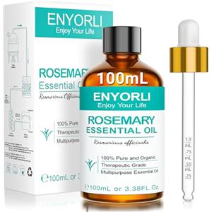 ENYORLI Olio Essenziale di Rosmarino 100mL 100% Puro Naturale Distillato a Vapore per Cura dei Capelli, Cura della Pelle, Aromaterapia, Massaggio & Candele Profumate, Con Pipetta