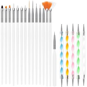 URAQT Nail Art Pennelli Unghie, 20 Pezzi Professionali Pennelli Unghie Kit, Nail Art Pennelli per Nail Design, Gel Pennelli per Unghie per Manicure Detailing Painting（Bianco）