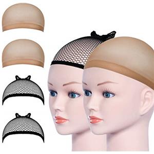URAQT Parrucca Tappi, 4 Pezzi Calotte per Parrucche di Nylon, Unisex Copricapo Elastici a Rete, Copricapo di Parrucche per Uomini e Donne, nude e nero