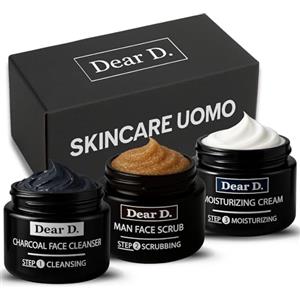Dear D. Dear D Box Kit Skincare Per Il Viso Excelsior | 3 Step Routine Con Face Wash, Scrub Viso, Crema Idratante | Set Creme Uomo Regalo Made In Italy