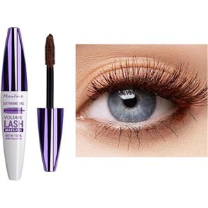 HISUNBEN Mascara viola impermeabile, 10 ml, resistente all'acqua, a lunga durata, volumizzante, per Natale, Halloween, feste, matrimoni (Tubo bianco - Marrone)