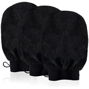 URAQT Guanto Esfoliante da Bagno, 3 Pezzi Guanto Doccia Guanto,Scrub Corpo in Filato Sintetico, Guanti Esfolianti per Doccia, Spa, Massaggi e Rimozione delle Cellule Morte, Nero