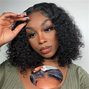 YAYAHAIR Parrucca Donna Ricci Short Bob Human Hair Wig for Women 5x5 Deep Curly Lace Wigs Human Hair Glueless Wig Pre Plucked Natural Hairline with Baby Hair Brazilian Real Virgin Lace Wigs 8 Pollici