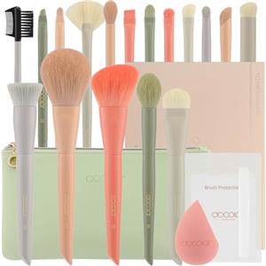 docolor Set Pennelli Make Up,17Pz Premium Synthetic Pennelli Trucco con Spugnetta e Trousse in Pelle PU,Adatti per il Fondotinta Misto, Correttore, Blush, Ombretto, Contouring