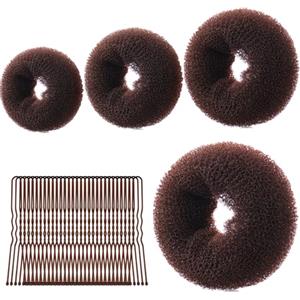 URAQT Ciambelle per Chignon, 4 Pz Chignon Facile per Capelli e 30 Clip a Forma di U, Chignon a Ciambella per Bambine e Donne, Magic Hair Bun Maker per Acconciature Chignon (Marrone-C)
