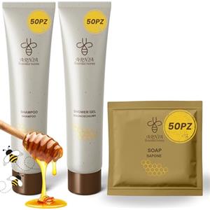 Guestcare Kit Cortesia B&B Hotel Albergo Bagno Monouso 150 pezzi 50x Bagnoschiuma Tubetto 40ml 50x Shampoo Tubetto 40ml 50x Sapone Tondo 15g