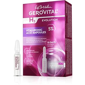 GEROVITAL Siero Acido Ialuronico Puro Viso al 5%, Non Iniettabile, Trattamento Antirughe, Molto Idratante, Effetto Rigenerante e Antiossidante, 10 fiale x 2 ml, Gerovital H3 Evolution