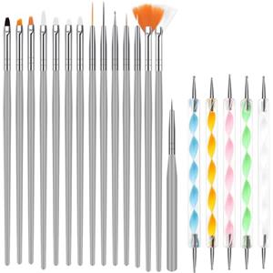 URAQT Nail Art Pennelli Unghie, 20 Pezzi Professionali Pennelli Unghie Kit, Nail Art Pennelli per Nail Design, Gel Pennelli per Unghie per Manicure Detailing Painting（Grigio）