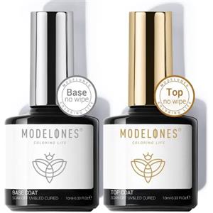 Modelones Base e Top coat Semipermanente per Unghie Smalto 2 x 10ml Soak Off Top Coat in Smalti per Unghie in Gel UV LED Manicure Kit Ricostruzione Unghie
