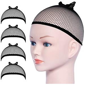 URAQT Parrucca Tappi, 4 Pezzi Calotte per Parrucche di Nylon, Unisex Copricapo Elastici a Rete, Copricapo di Parrucche per Uomini e Donne, nero