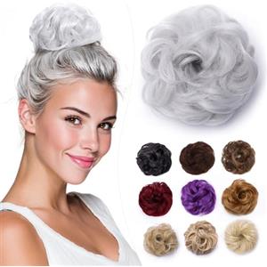 Elailite Chignon Facile Per Capelli Finto Grigio Argento, Ciambella Parrucca Coda Corta Accessori Donna Forcine Protesi Topper Toupet Ferma Extension Per Capelli Ricci 35g