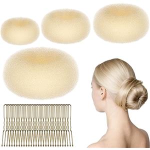 URAQT Ciambelle per Chignon, 4 Pz Chignon Facile per Capelli e 30 Clip a Forma di U, Chignon a Ciambella per Bambine e Donne, Magic Hair Bun Maker per Acconciature Chignon (Beige)