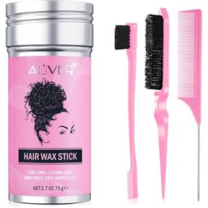 KLLALO Bastone di cera per capelli+Set di 3 Pettini Spazzola Capelli Setole,cera capelli, pomata per lo styling di parrucche Acconciatura Spazzola e Pettine a Coda Robusto per Styling Unisex (75g-cera stick)