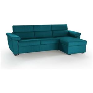 Talamo Italia -Divano letto con penisola Quinzia, Sofà angolare trasformabile per salotto, imbottito, sfoderabile, 100% Made in Italy, 285x160 h100 cm, Azzurro