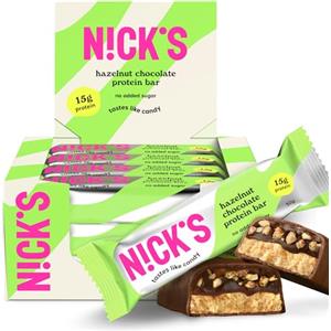 N!CK'S NICKS Barrette proteiche Nocciola cioccolato, 15 g di proteine, 209 calorie, low carb hazelnut chocolate barretta proteica torrone keto senza zucchero aggiunti, senza glutine (12 protein bars x 50 g)