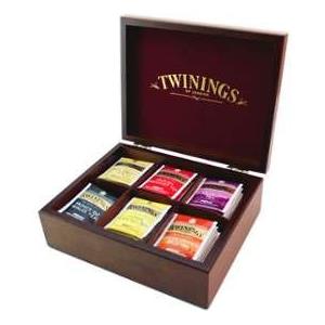 Twinings SCATOLA ESPOSITORE IN LEGNO 6 SCOMPARTI + PZ 60 BUSTINE TE' TISANE CAMOMILLE E INFUSI TWININGS