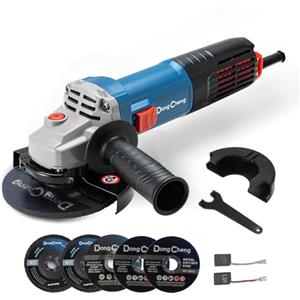 Dong Cheng DongCheng Smerigliatrice angolare 1100 W, 125 mm, velocità a vuoto: 11.800 min-1, copertura a sgancio rapido, impugnatura aggiuntiva, 2 dischi abrasivi e 2 dischi da taglio