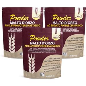 Malto Attivo, Box Powder da 3 pz di Powder 1.5Kg, Farina di Malto d'Orzo ad Elevato Potere Diastasico, Malto Diastasico Ideale per Panificazione, 14.000 Unità Pollak, Made in Italy.
