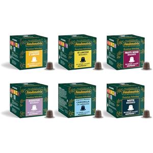 Generico Sandemetrio Te e Tisane Bio Compatibili con Nespresso, Scelgi tra: Te al Limone, Tisana Notte, Digestiva, Camomilla, Zenzero e Limone, Frutti di Bosco. 60 Capsule (6 box da 10 cps)