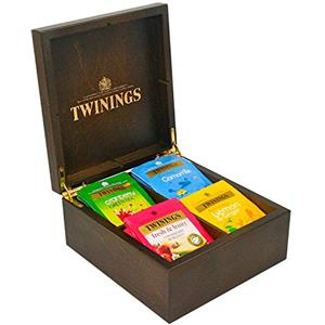 Twinings SCATOLA IN LEGNO 4 SCOMPARTI + PZ 40 BUSTINE TE' TWININGS ENGLISH BREAKFAST, EARL GREY, AGRUMANCE TEA, THE FOUR RED FRUITS, LEMON SCENTED, INTENSE PREMIUM, GREEN TEA
