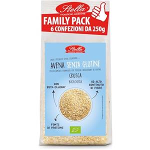 STELLA EVOLUZIONE ALIMENTARE Stella Crusca di Avena Integrale BIO Senza Glutine - 6 confezioni da 250g FAMILY PACK - Colazione Proteica, Preparazioni di Porrigde, Muffin, Barrette, Dolci e Salati.