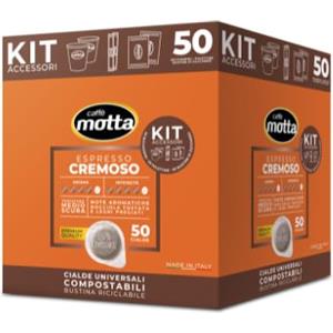 CAFFE' MOTTA CAFFÈ MOTTA Kit Bicchieri Palette Zucchero con 50 Cialde ESE 44 mm Espresso CREMOSO - Caffe in Cialde Compostabili - Made in Italy (1 Confezione di Kit 50)