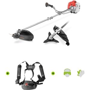 GREENCUT GGT650X-2 - Decespugliatore a benzina motore 2 tempi da 65cc e 4,9 CV, 2 accessori di taglio, manubrio a doppia impugnatura, imbracatura e kit di protezione