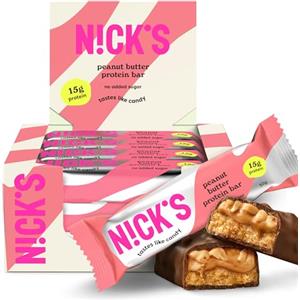 N!CK'S NICKS Barrette proteiche Burro di arachidi, 15 g di proteine, 214 calorie, low carb peanut butter barretta proteica keto senza zucchero aggiunti, senza glutine (12 protein bars x 50 g)