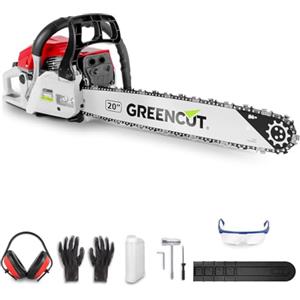 GREENCUT GS610X - Motosega a benzina 20", motore 2 tempi 62cc 3.6hp, lunghezza taglio 50.8cm, abbattimento tronchi, 5.65kg, anti-vibrazione