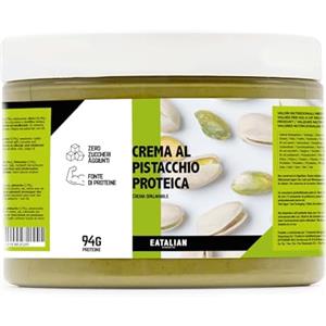 AMZ BETTER EATALIAN by AMZ BETTER Crema Proteica al Pistacchio, Deliziosa Crema Spalmabile dal Gusto Dolce e Unico, con 94 g di Proteine, Ideale su Pane, Ottima per Dubai Chocolate, 500 gr Made in Italy