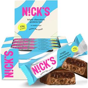 N!CK'S NICKS Barrette proteiche Cioccolato triplo, 15 g di proteine, 202 calorie, low carb triple chocolate barretta proteica keto snacks senza zuccheri aggiunti, senza glutine (12 protein bars x 50 g)