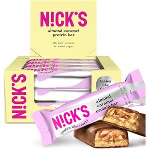 N!CK'S NICKS Barrette proteiche Mandorla caramello, 15 g di proteine, 201 calorie, low carb almond caramel barretta proteica keto senza zucchero aggiunti, senza glutine (12 protein bars x 50 g)